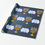 Personalize HAPPY HANUKKAH * Blue * Wrapping Paper<br><div class="desc">HAPPY HANUKKAH Holiday style Wrapping Paper with Chanukah symbol - Gold Menorah and "Happy Hanukkah" text. PERSONALIZED CUSTOM Gift Wrap! Holiday Wrapping Paper perfect to festive during the season. . Unique Hanukkah wrapping paper for your gifts! Could be personalized with your text, your favourite picture or memory. Put a smile...</div>