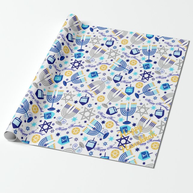 Personalize HAPPY HANUKKAH Holiday Wrapping Paper (Unrolled)