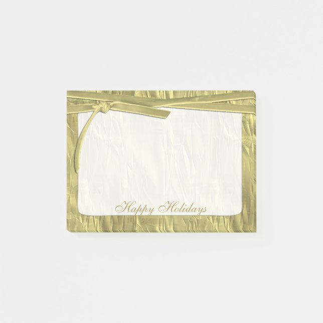 Personalize "Happy Holidays" Gold Crumpled Paper Post-it Notes (Front)