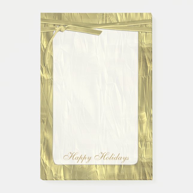 Personalize "Happy Holidays" Gold Crumpled Paper Post-it Notes (Front)