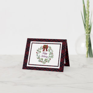 Personalize Happy Holidays Red Plaid Card