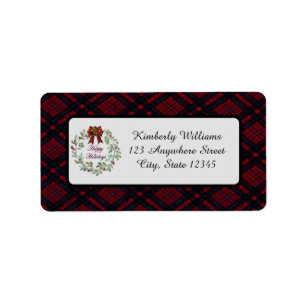 Personalize Happy Holidays Red Plaid Label