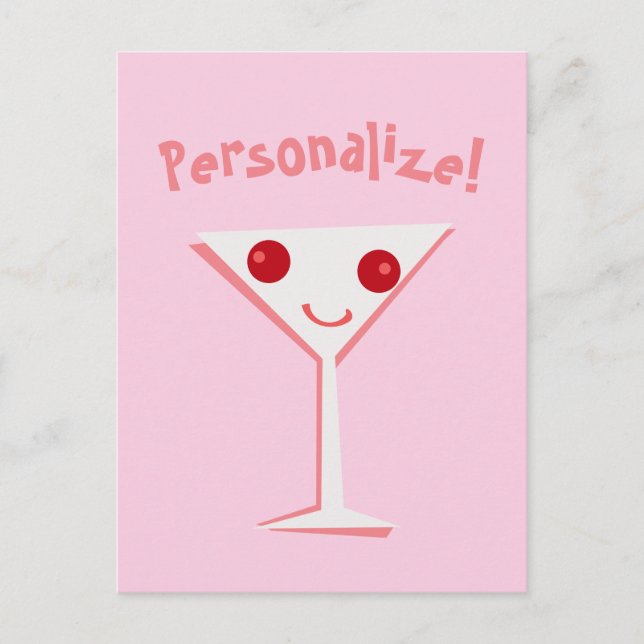 Personalize Happy Martini Pink Postcard (Front)