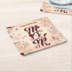 Personalize Happy Mother's Day Mom Square Paper Coaster