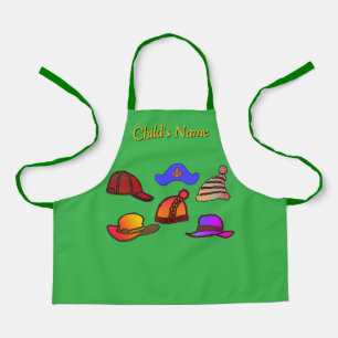 Personalize Hat Collection Kids Green Craft Apron