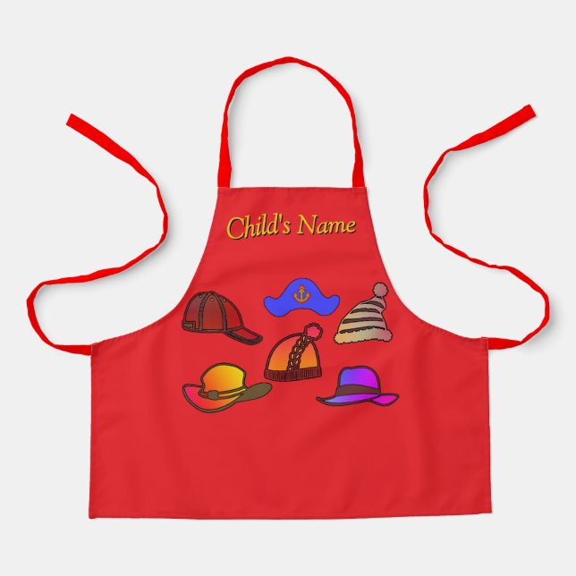 Personalize Hat Collection Kids Red Craft   Apron (Front)
