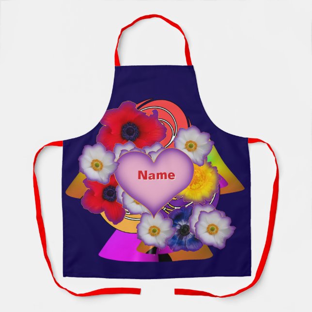 Personalize Heart Blossoms Apron (Front)