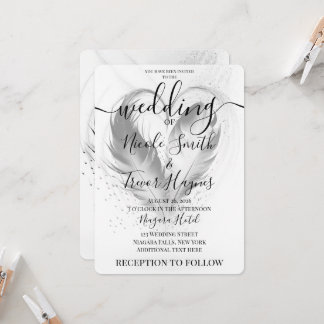 Personalize: Heart Feathers Wedding Invitation