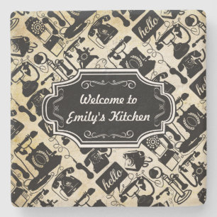 Personalize Hello Welcome to Kitchen Retro Phone Stone Coaster