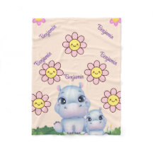 Personalize Hippo Baby Blanket Design With Flower 