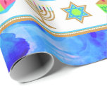 Personalize Holiday HANUKKAH Blue Wrapping Paper<br><div class="desc">HAPPY HANUKKAH Holiday style Wrapping Paper with Chanukah symbols: Menorah, Dreidel, Magen David and gold "Happy Hanukkah" text. PERSONALIZED CUSTOM Gift Wrap! Holiday Wrapping Paper perfect to festive during the season. . Unique Hanukkah wrapping paper for your gifts! Could be personalized with your text, your favourite picture or memory. Put...</div>