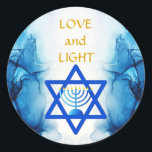 Personalize Holiday LOVE AND LIGHT Gift Stickers<br><div class="desc">LOVE AND LIGHT Holiday Gift Stickers with Hebrew Jewish symbols: stars of David, dreidels, menorahs and blue watercolor pattern - Boasting undeniable classy style this unique Hanukkah gift stickers are perfect to bring smile on the faces your friends and family during the Holiday season !!! This is a beautiful Hanukkah...</div>