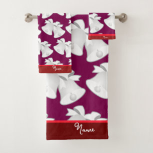 Personalize Holiday Wedding Bells Plum Bath Towel Set