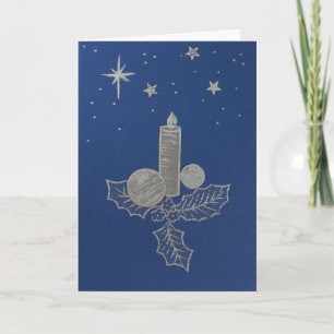 Personalize Holly twig, candle, ornaments, stars Holiday Card