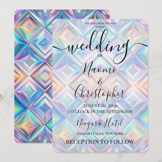 Personalize: Holographic Diamonds Pattern Wedding Invitation (Front/Back)