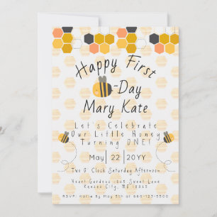 Personalize Honey Bee and Flowers First Birthday   Invitation