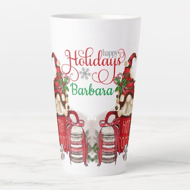 Personalize Hot Coco Holiday Gnomes Latte Mug (Front)