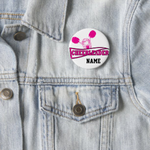 Personalize Hot Pink Cheerleader Girl 2 Inch Round Button