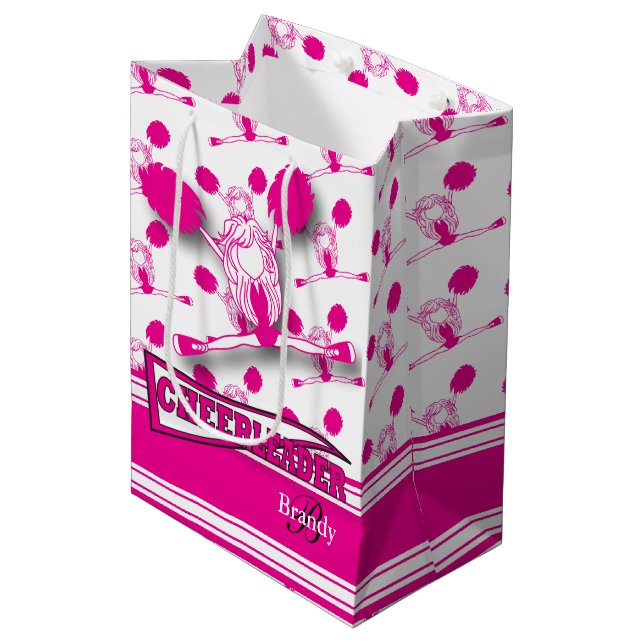 Personalize Hot Pink Cheerleader Medium Gift Bag (Front Angled)