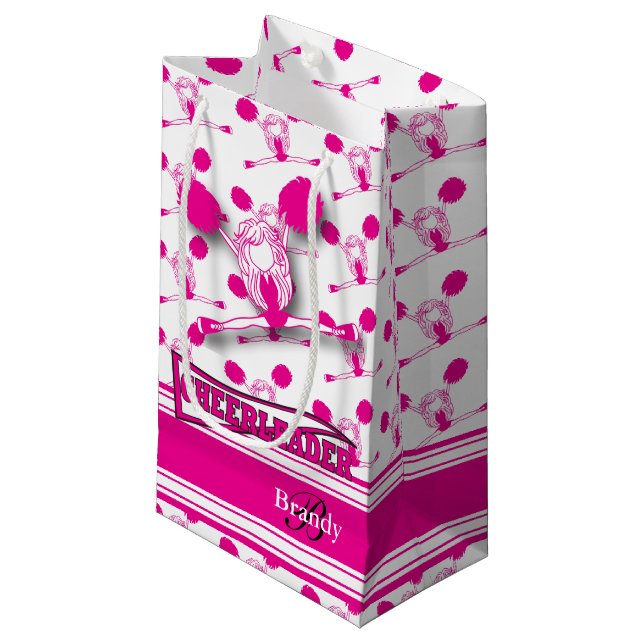 Personalize Hot Pink Cheerleader  Small Gift Bag (Front Angled)