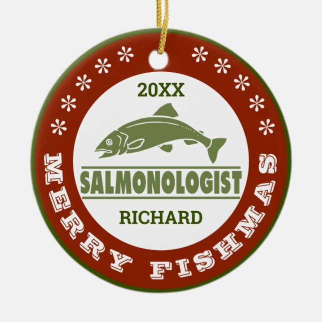 Personalize Humourous Salmon Fishing One-of-a-Kind Ceramic Ornament (Front)