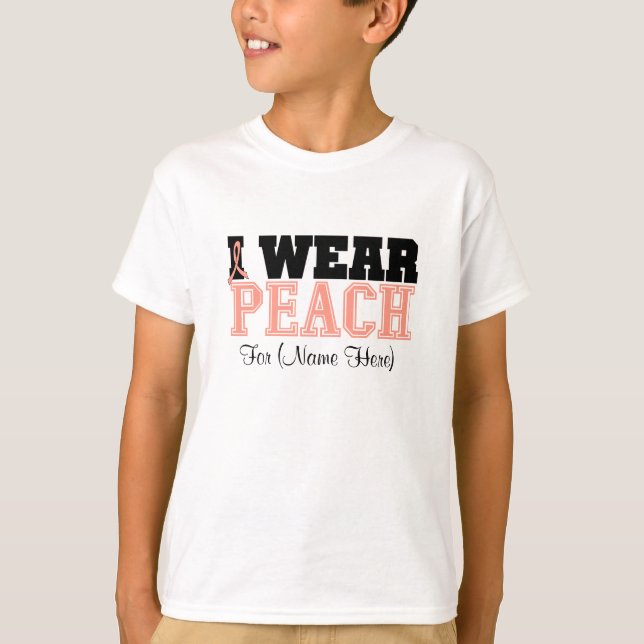 Personalize I Wear Peach Ribbon Uterine Cancer T-Shirt (Front)