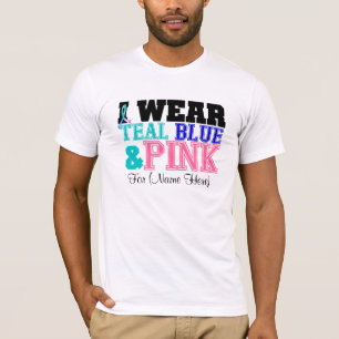 Personalize I Wear Teal Pink & Blue Thyroid Cancer T-Shirt