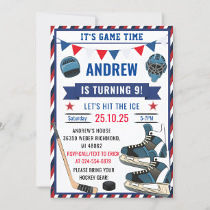 Personalize Ice Hockey Birthday Sports with Photo Invitation
