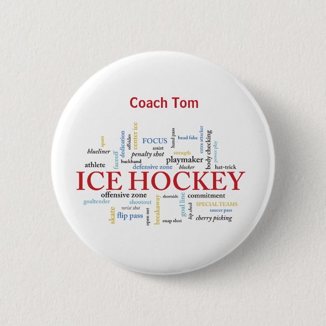 Personalize, Ice Hockey Coach Thank You in Words 2 Inch Round Button (Front)
