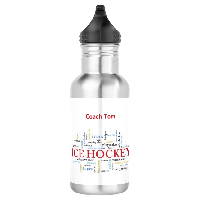 Personalize, Ice Hockey Coach Thank You in Words 532 Ml Water Bottle (Right)