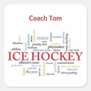 Personalize, Ice Hockey Coach Thank You in Words Square Sticker