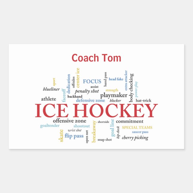Personalize, Ice Hockey Coach Thank You in Words Sticker (Front)