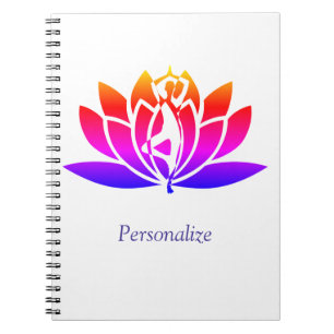 Personalize Illustrated Lotus Flower & Yoga Pose Notebook