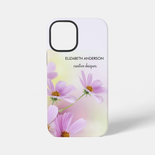 Personalize Image & Pink Flower Watercolor iPhone Case (Back)