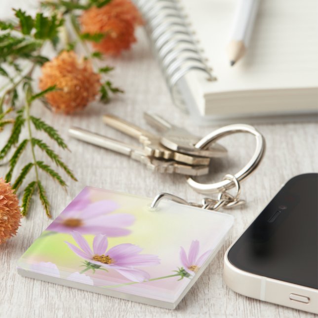 Personalize Image & Pink Flower Watercolor Keychain (Front Right)