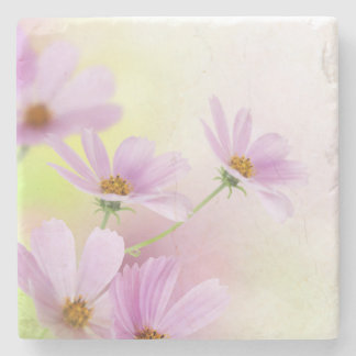 Personalize Image & Pink Flower Watercolor Stone Coaster
