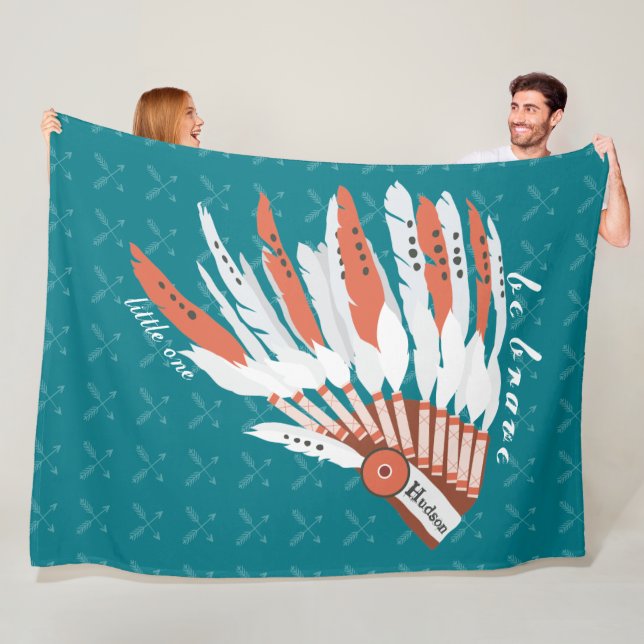 Personalize Indian Feather Headdress Arrow Pattern Fleece Blanket (In Situ)