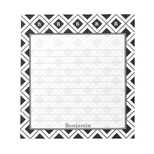 Personalize: Initial Black/White Geometric Blocks Notepad
