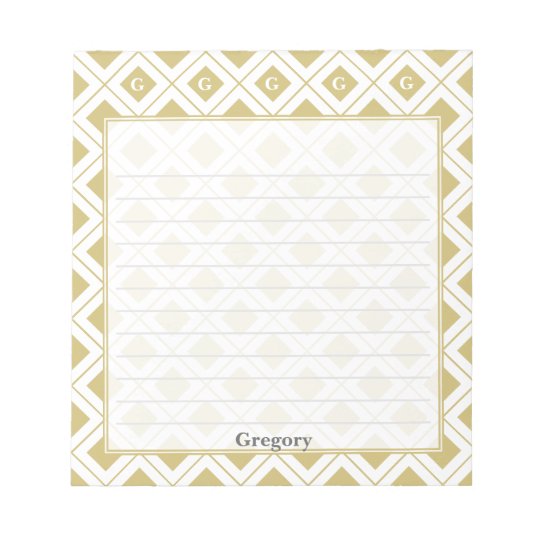 Personalize: Initial Gold/White Geometric Blocks Notepad