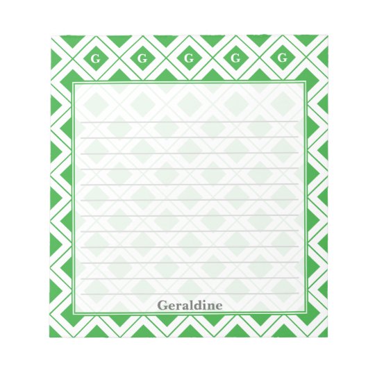 Personalize: Initial Green/White Geometric Blocks Notepad