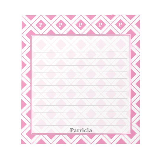 Personalize: Initial Pink/White Geometric Blocks Notepad