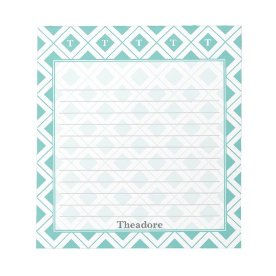 Personalize: Initial Teal/White Geometric Blocks Notepad