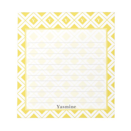 Personalize: Initial Yellow/White Geometric Blocks Notepad