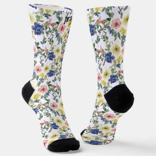 Personalize Initials Multicolor Pink Purple Yellow Socks (Angled)