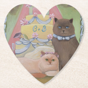 Personalize Initials Wedding Cats  Paper Coaster