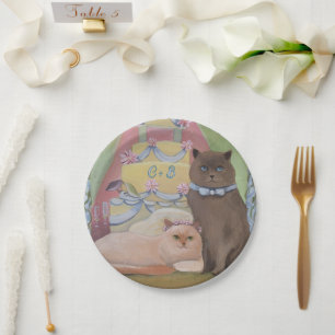 Personalize Initials Wedding Cats Paper Plate