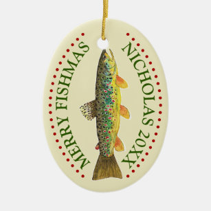 Personalize It! Brown Trout Fishing Ceramic Ornament