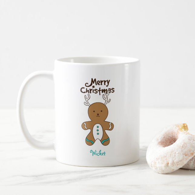 Personalize-It Christmas Deer Bear Gingerbread Man Coffee Mug (With Donut)