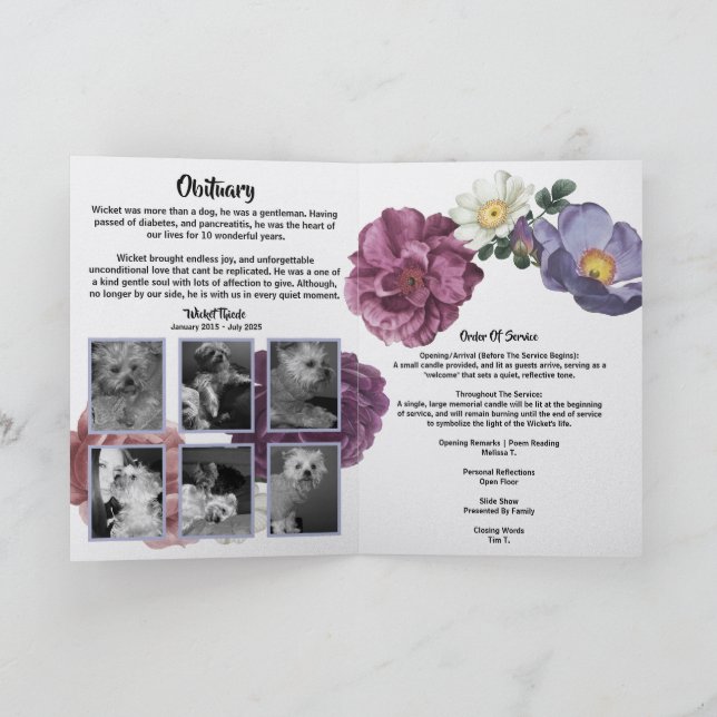 Personalize It! Floral Photo Pet Memorial Program (Inside)