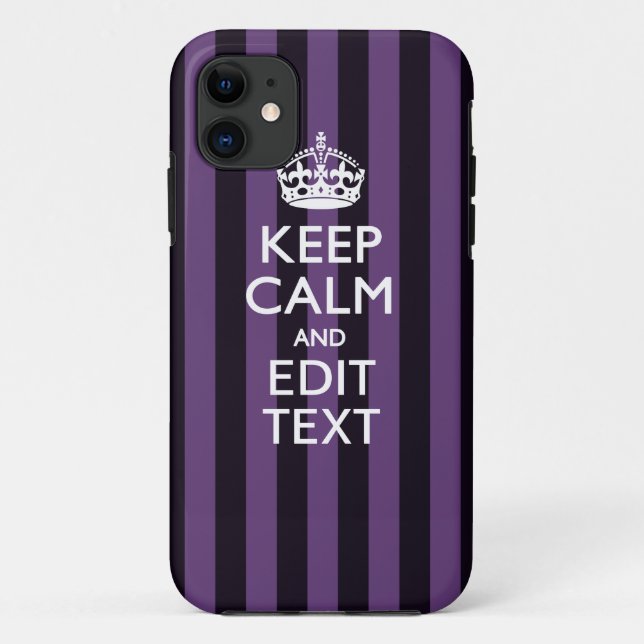 Personalize it Keep Calm Your Text Purple Stripes Case-Mate iPhone Case (Back)